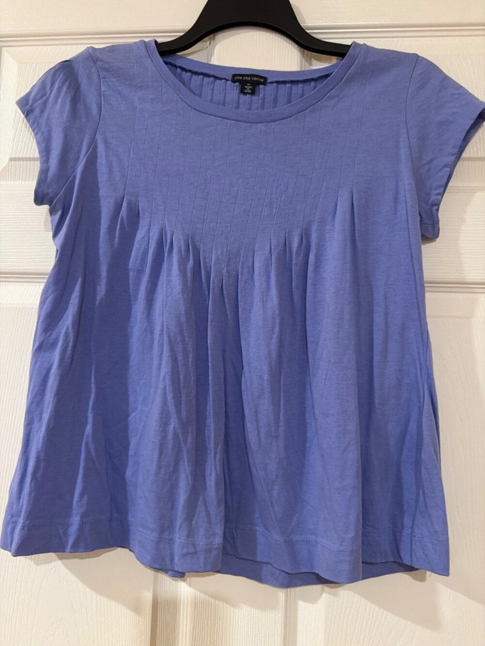Cha Cha Vente Womens XL Blue Pleated Short Sleeve Top 100% Cotton